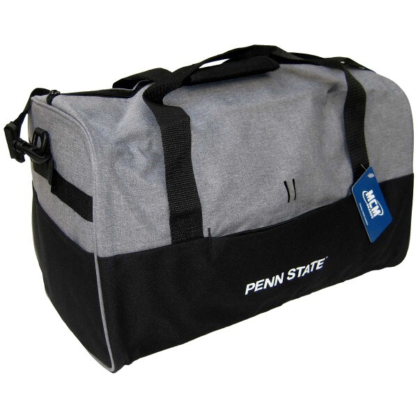 gray and black duffel bag with white Penn State